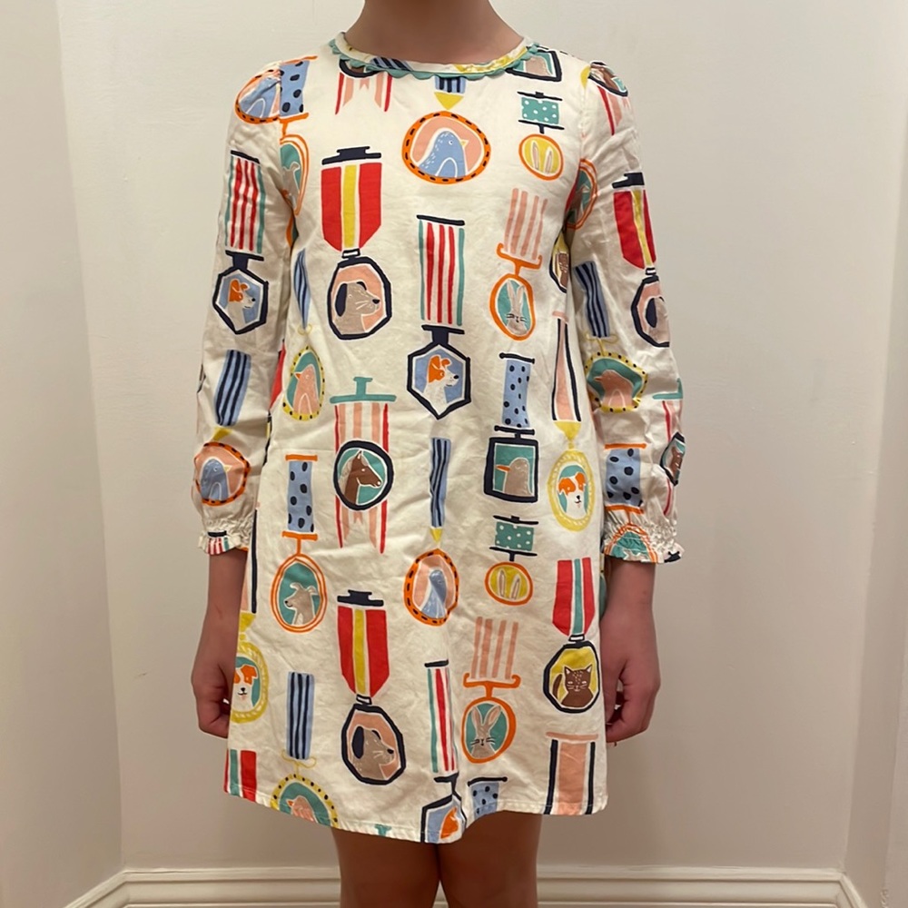 Mini Boden Shift dress with multi colored animal motif